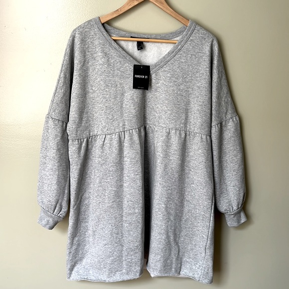 Forever 21 Dresses & Skirts - NWT Forever 21 Oversized Fleece Lined Balloon Sleeve Short Gray Dress Size Small
